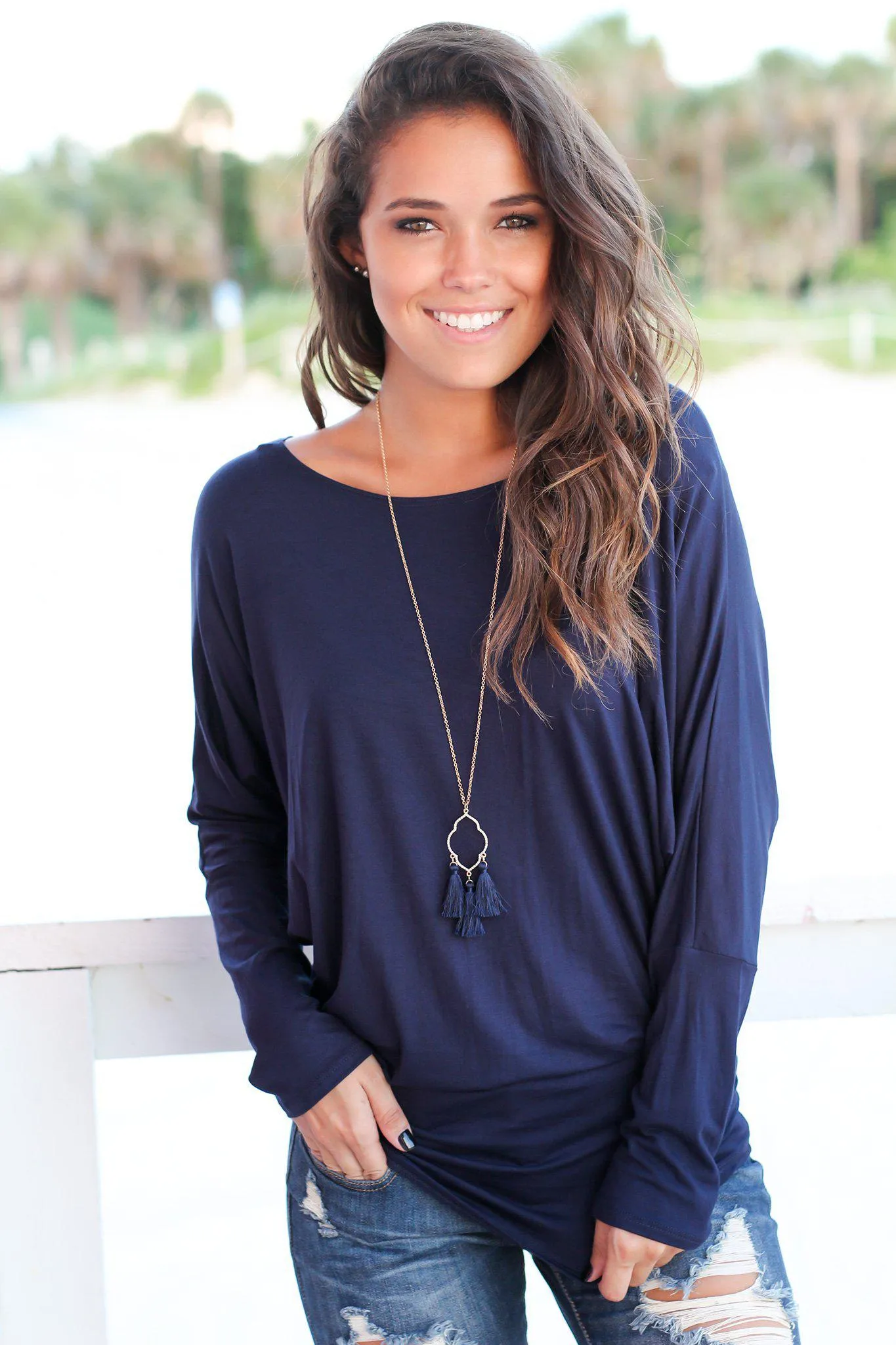 Navy Long Sleeve Top