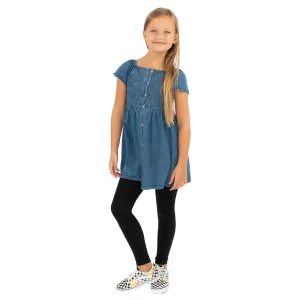Next Girls Blue Shirred Bodice Dress Cotton Knee Length