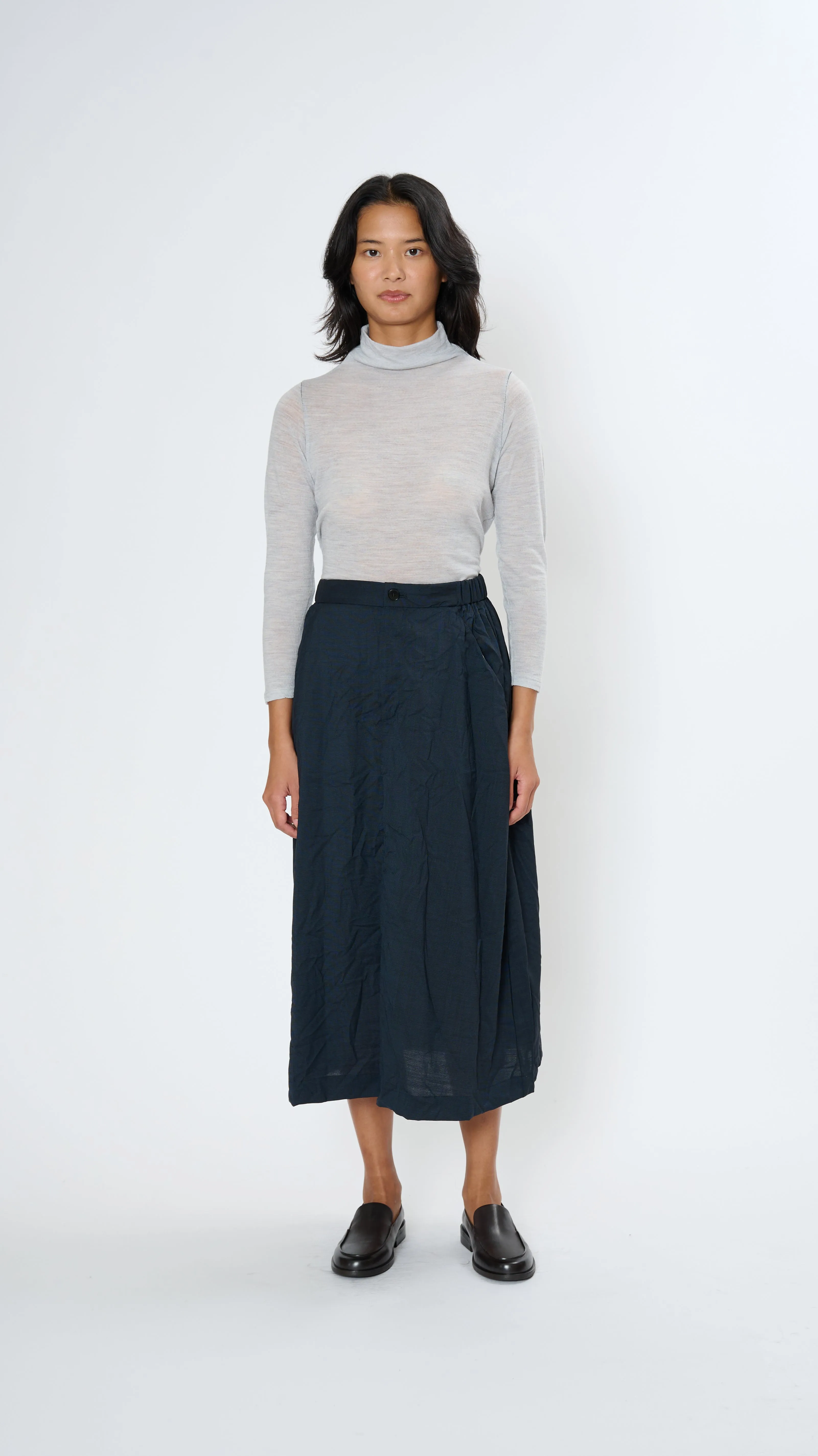Pin Dot Crinkle Skirt in Navy