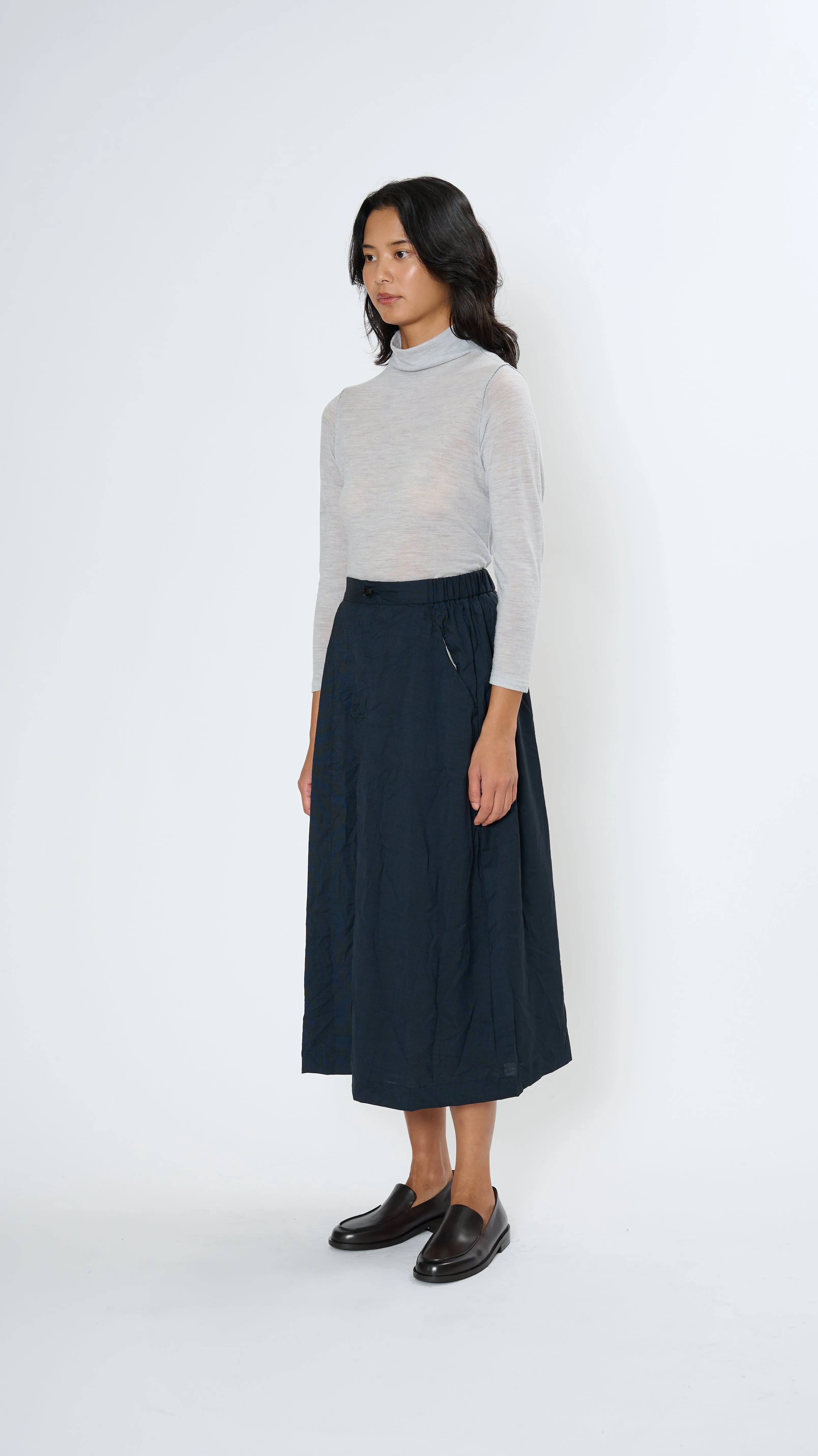 Pin Dot Crinkle Skirt in Navy