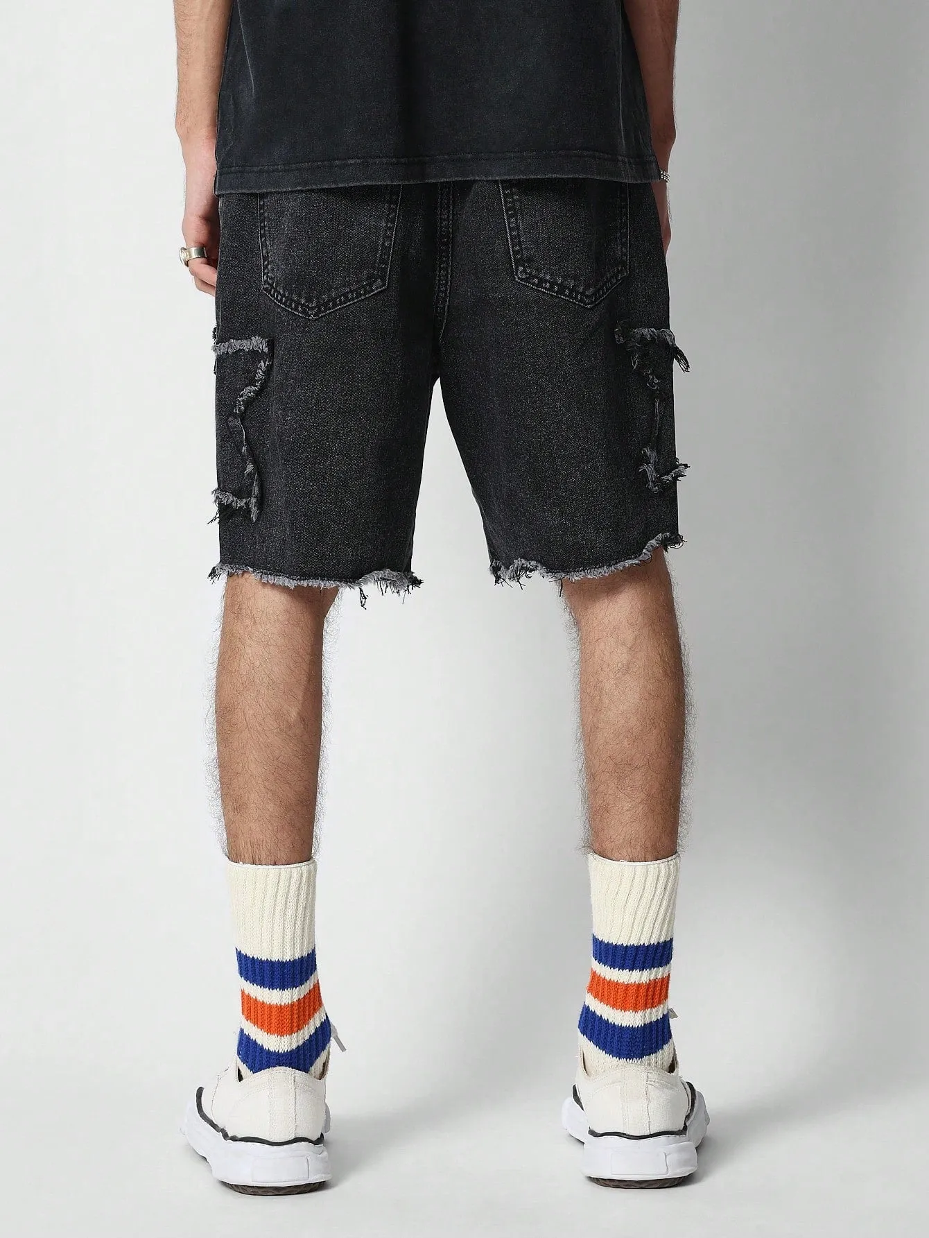 Raw Hem Denim Short With Applique
