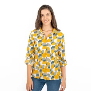 Seasalt Larissa Yellow Leaves and Lemons Sunglow Shirts Long Sleeve Summer Tops