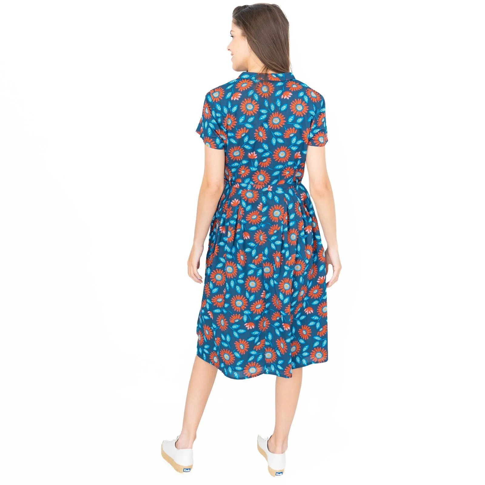 Seasalt Top Terrace Dress Woodcut Sunflower Short Sleeve Midi Dress