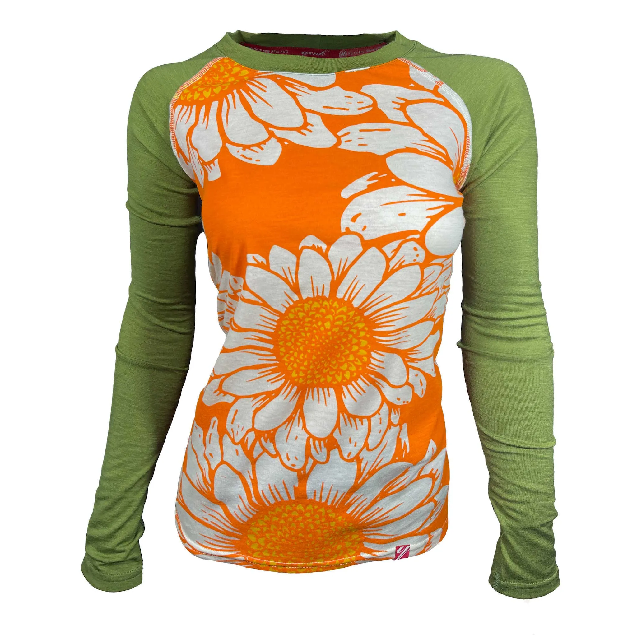 SECONDS Women's Flower Power Long Sleeve Merino | Orange Zest