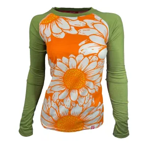 SECONDS Women's Flower Power Long Sleeve Merino | Orange Zest