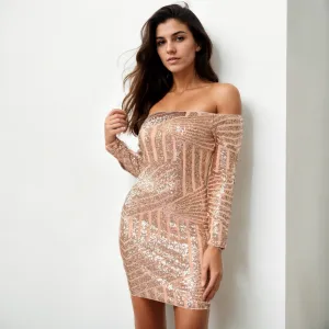 Sensuous Glam: Off-the-Shoulder Sequined Tight Dress