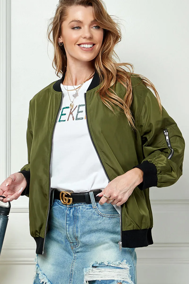 SIDE POCKET WINDBREAKER BOMBER JACKET