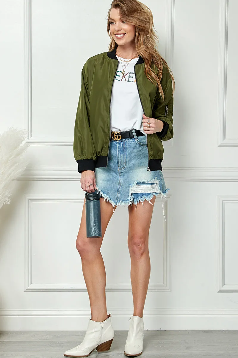SIDE POCKET WINDBREAKER BOMBER JACKET