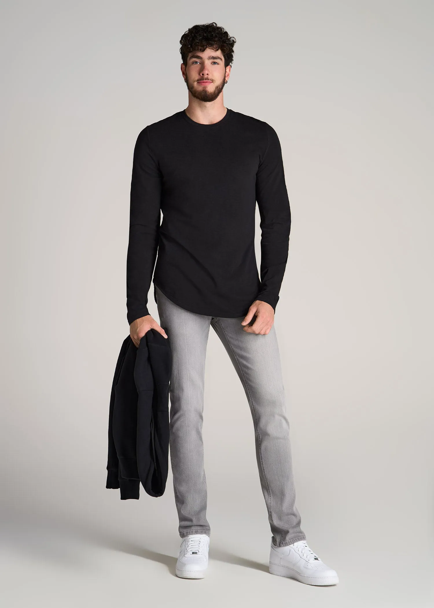 Slub Long Sleeve Scoop Tall Men's Tee in Black