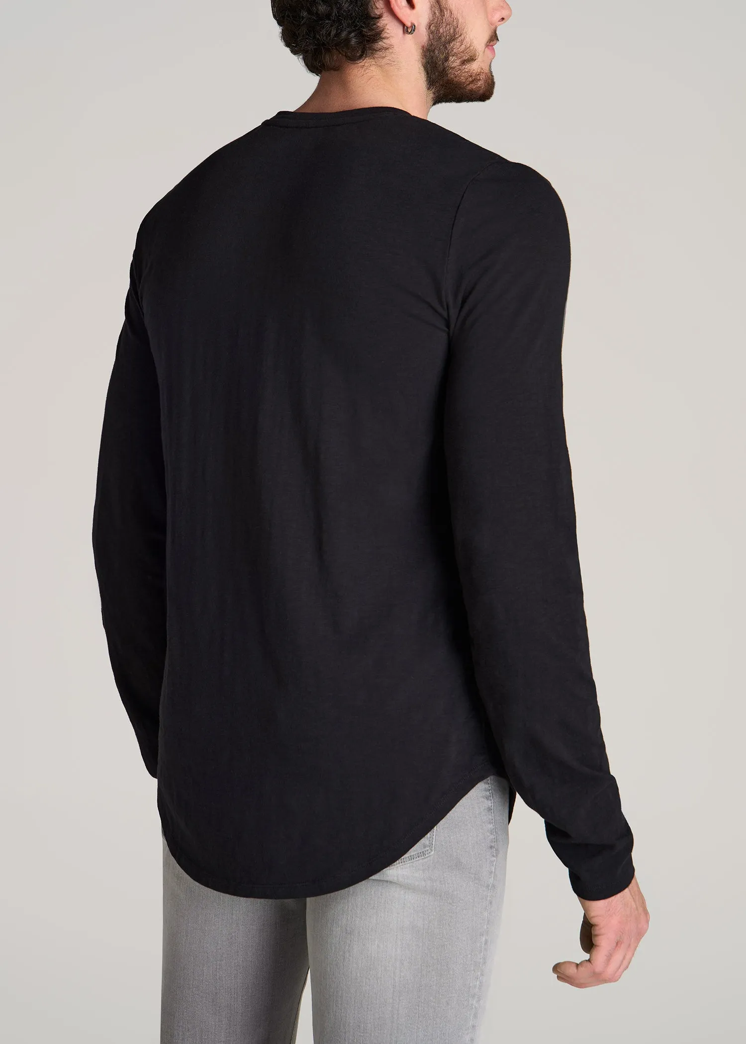 Slub Long Sleeve Scoop Tall Men's Tee in Black