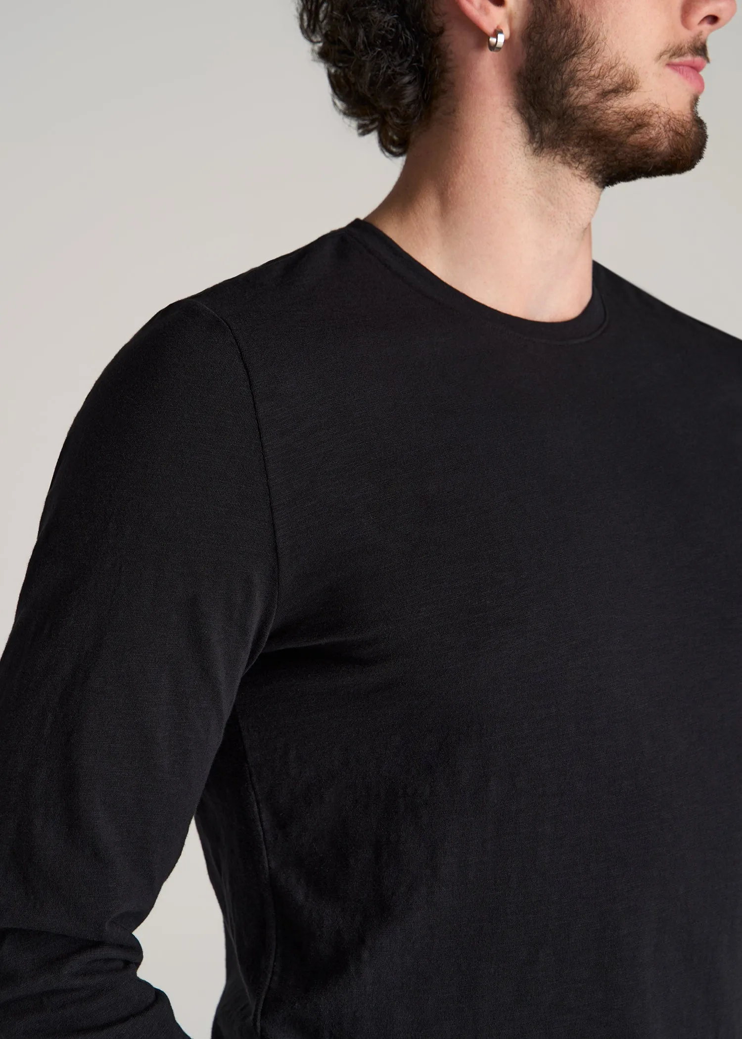 Slub Long Sleeve Scoop Tall Men's Tee in Black