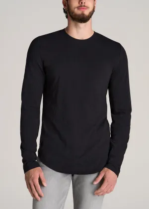 Slub Long Sleeve Scoop Tall Men's Tee in Black