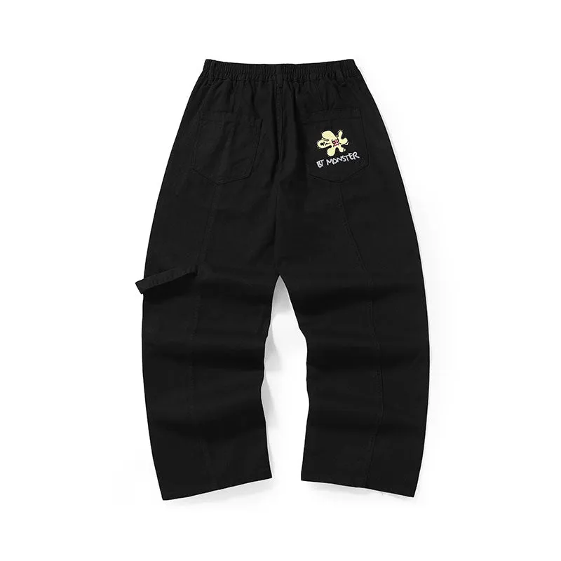 Small Daisy letter print medium high waist loose straight leg cotton casual pants
