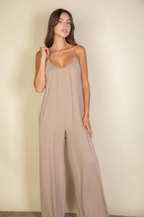 Spaghetti strap solid wide jumpsuit
