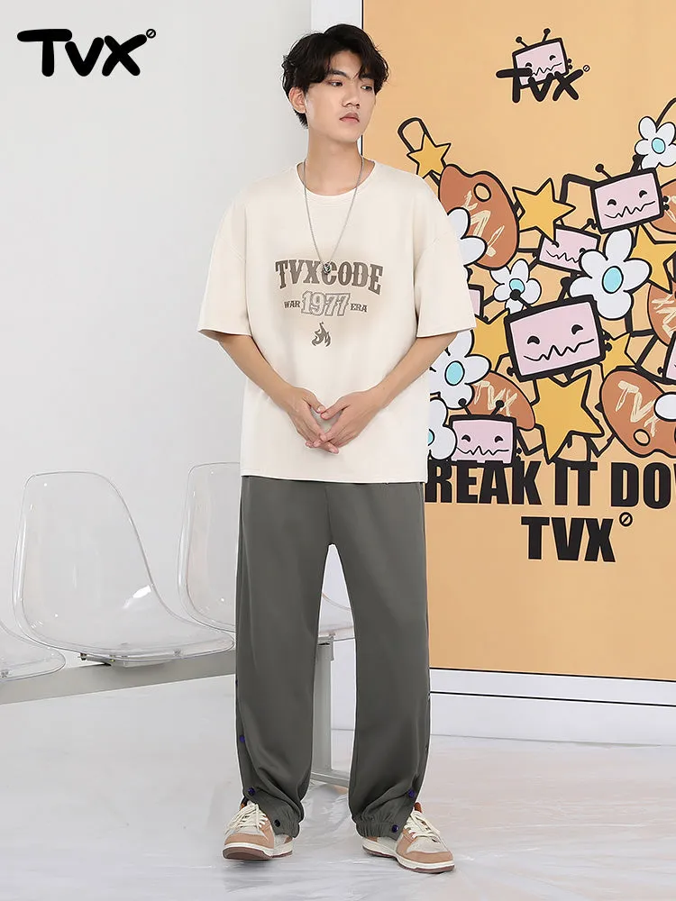 Street sports style letter label open and close self-adjusting laser buckle leg casual pants