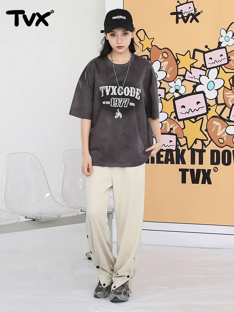 Street sports style letter label open and close self-adjusting laser buckle leg casual pants