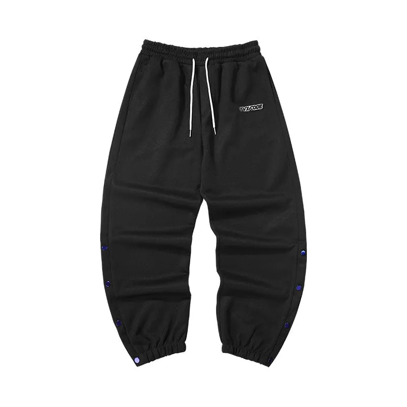 Street sports style letter label open and close self-adjusting laser buckle leg casual pants