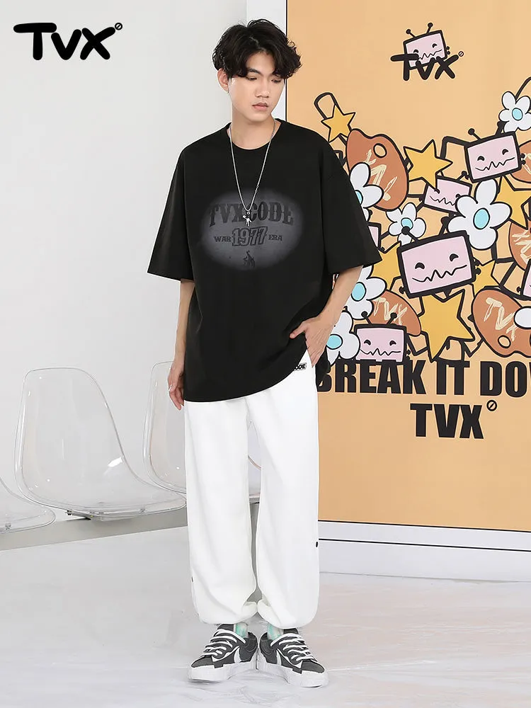Street sports style letter label open and close self-adjusting laser buckle leg casual pants