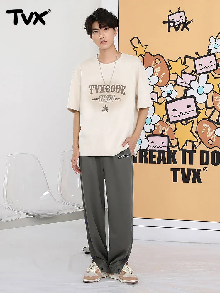 Street sports style letter label open and close self-adjusting laser buckle leg casual pants