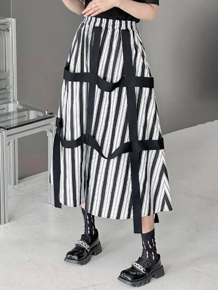 Striped Ribbon Casual Half-body Skirt
