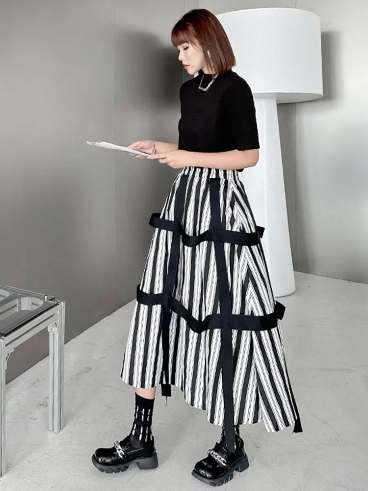 Striped Ribbon Casual Half-body Skirt