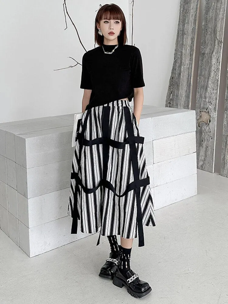 Striped Ribbon Casual Half-body Skirt