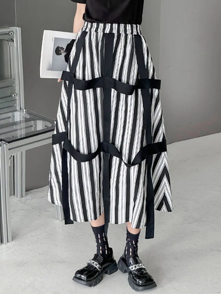 Striped Ribbon Casual Half-body Skirt
