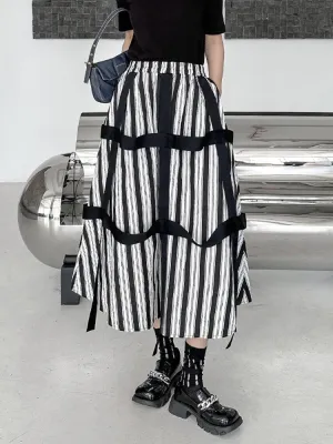 Striped Ribbon Casual Half-body Skirt