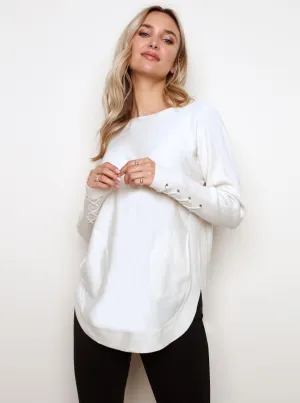 Sweater with Criss Cross Sleeve Detail [Cream-C2380R]
