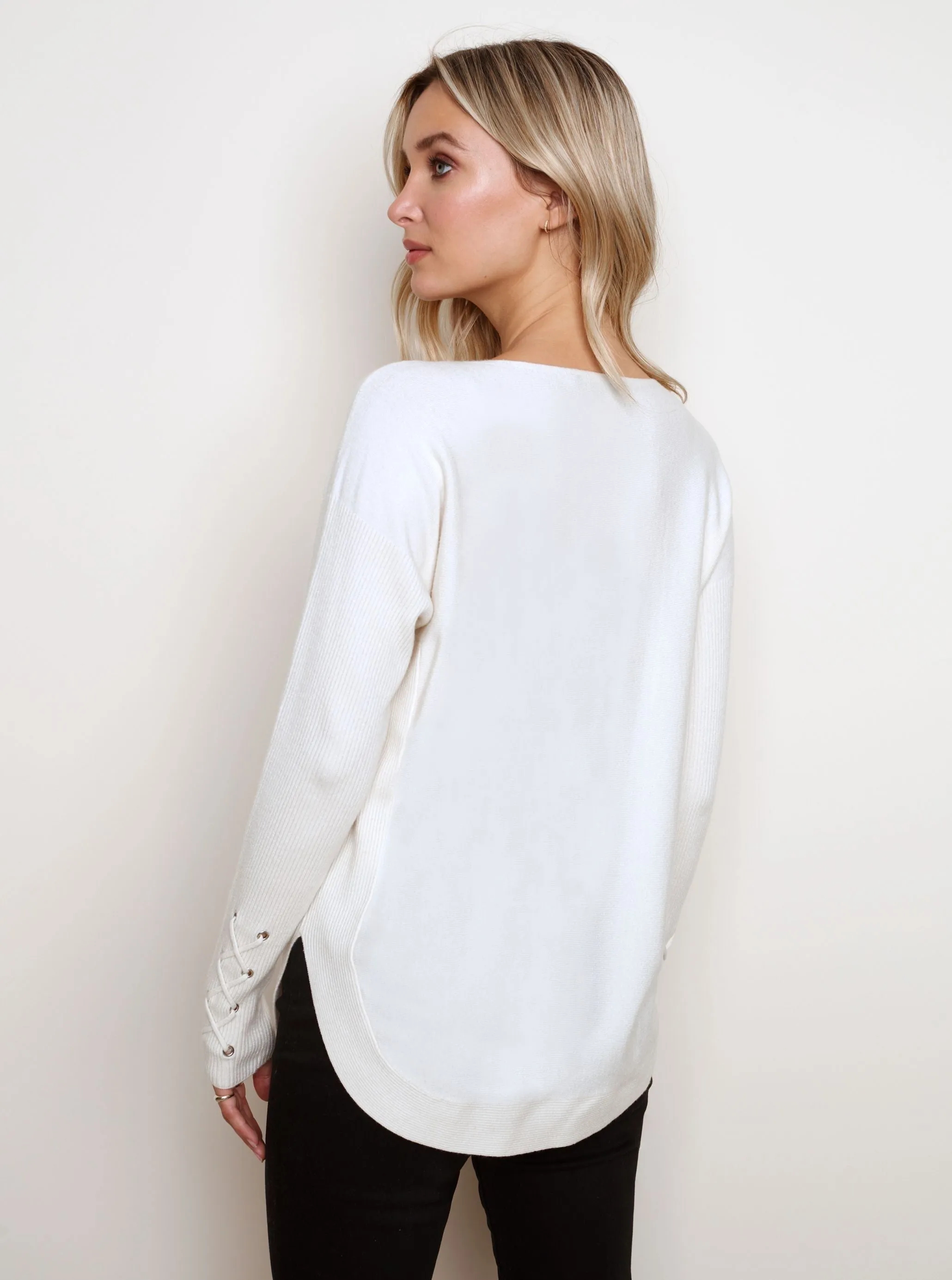 Sweater with Criss Cross Sleeve Detail [Cream-C2380R]
