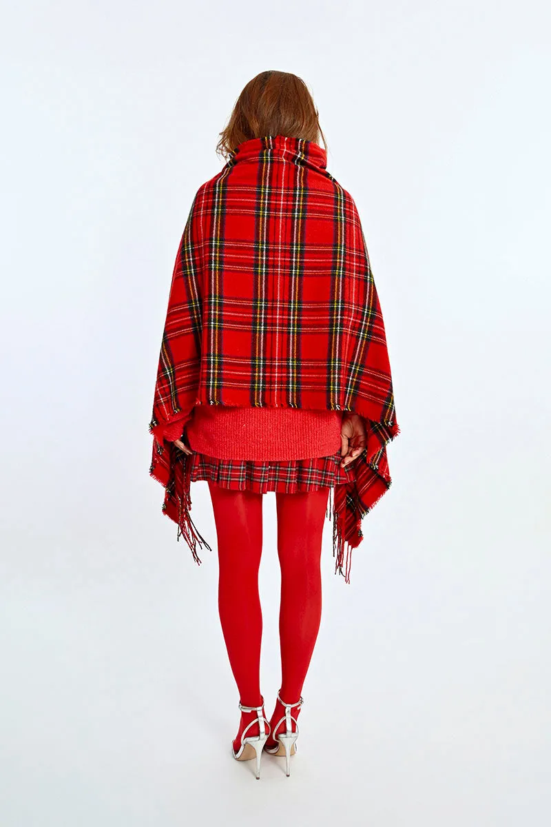 Tartan Plaid Knit Poncho