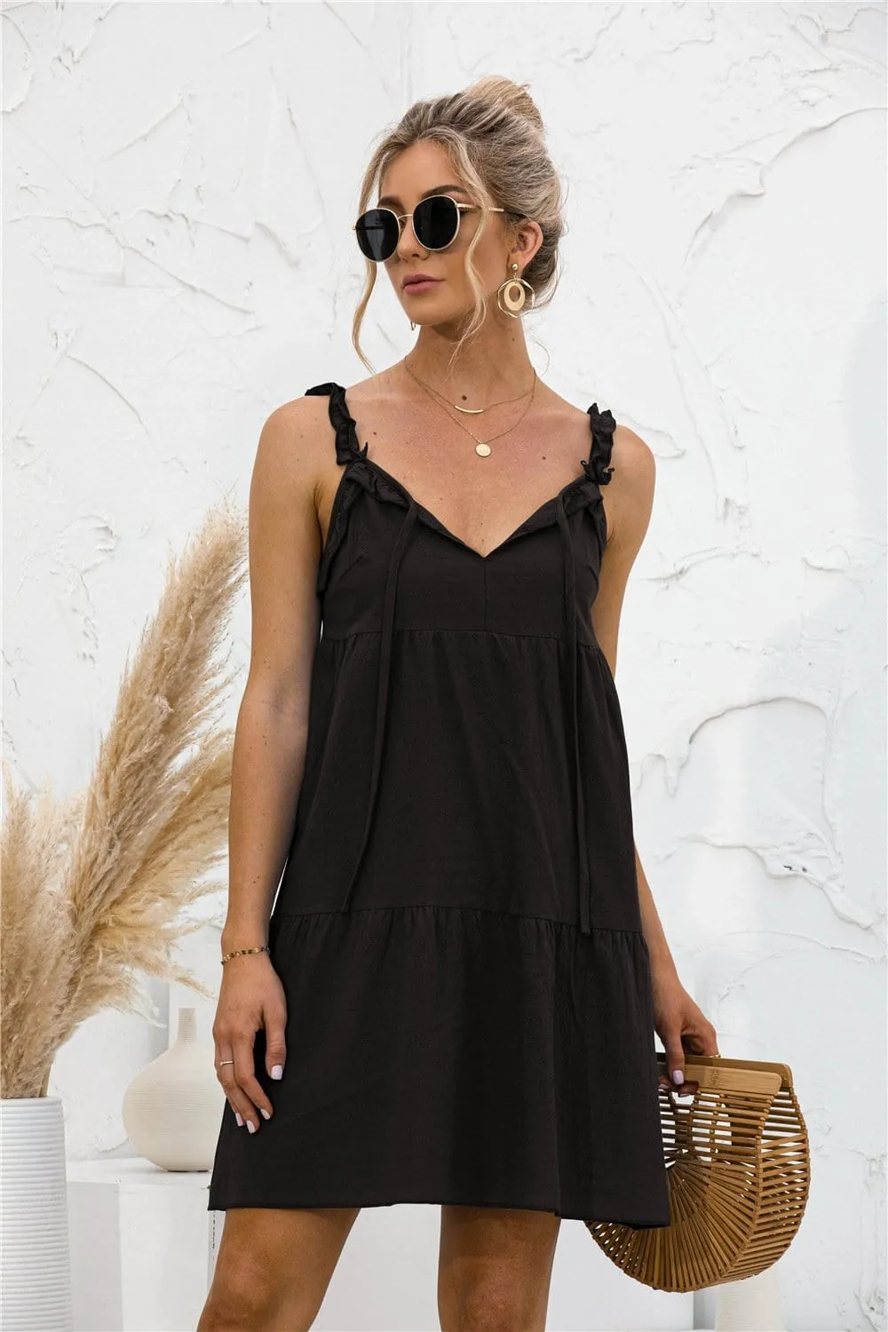 Tie Ruffle Tunic Dress