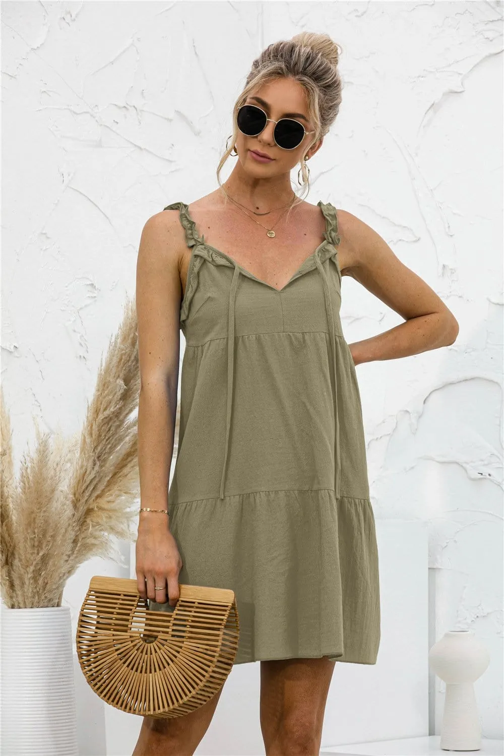 Tie Ruffle Tunic Dress