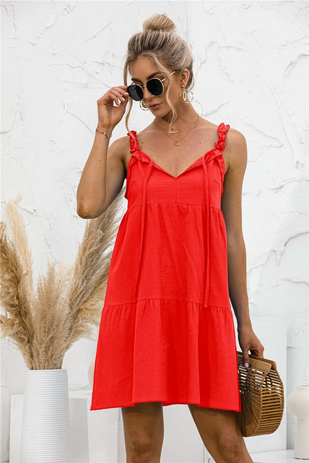 Tie Ruffle Tunic Dress