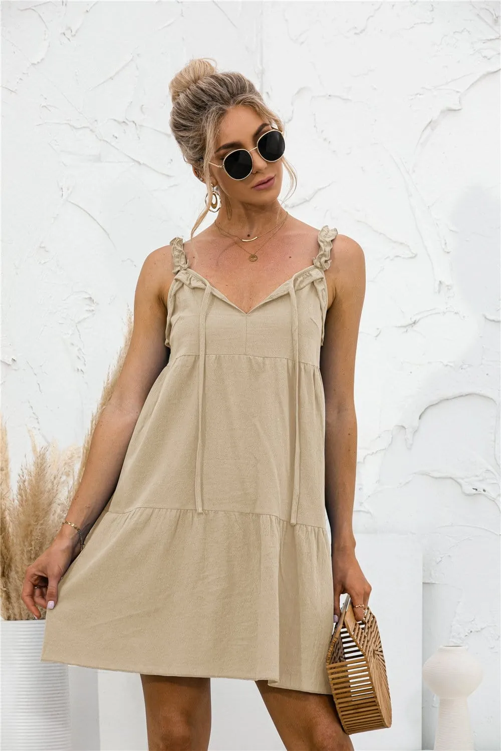 Tie Ruffle Tunic Dress