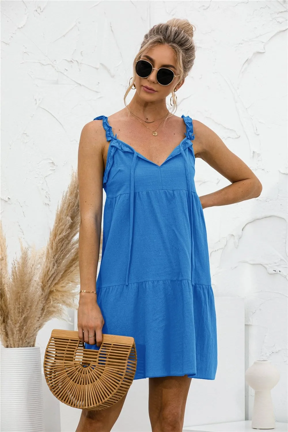 Tie Ruffle Tunic Dress