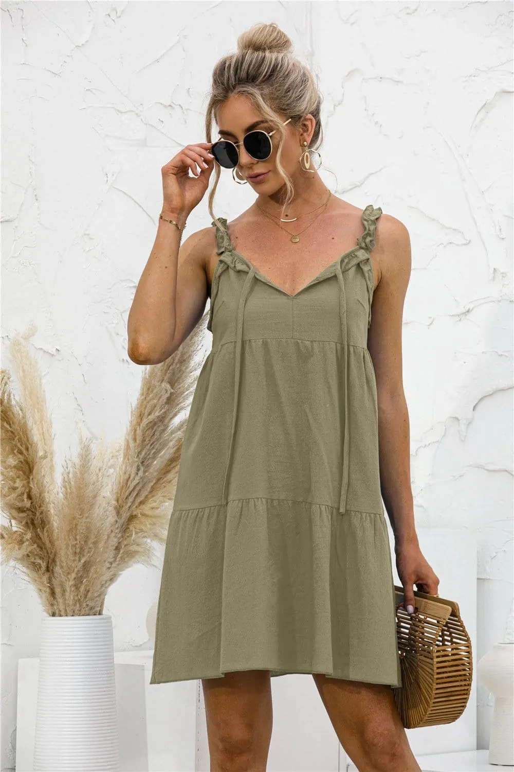 Tie Ruffle Tunic Dress