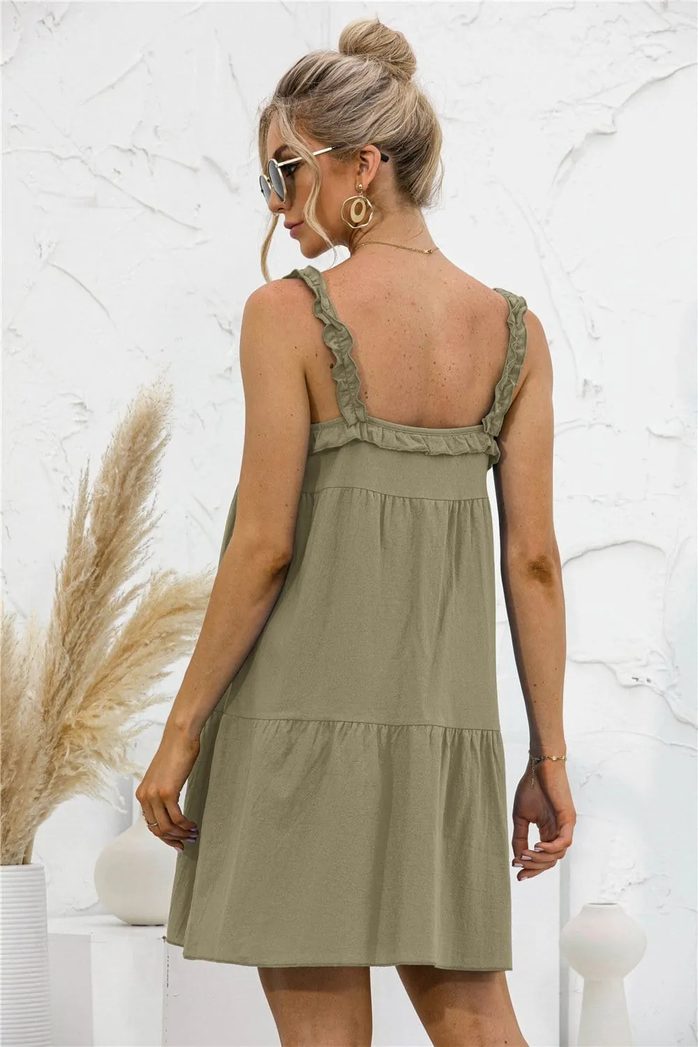 Tie Ruffle Tunic Dress