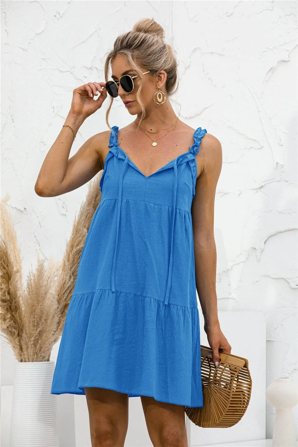 Tie Ruffle Tunic Dress