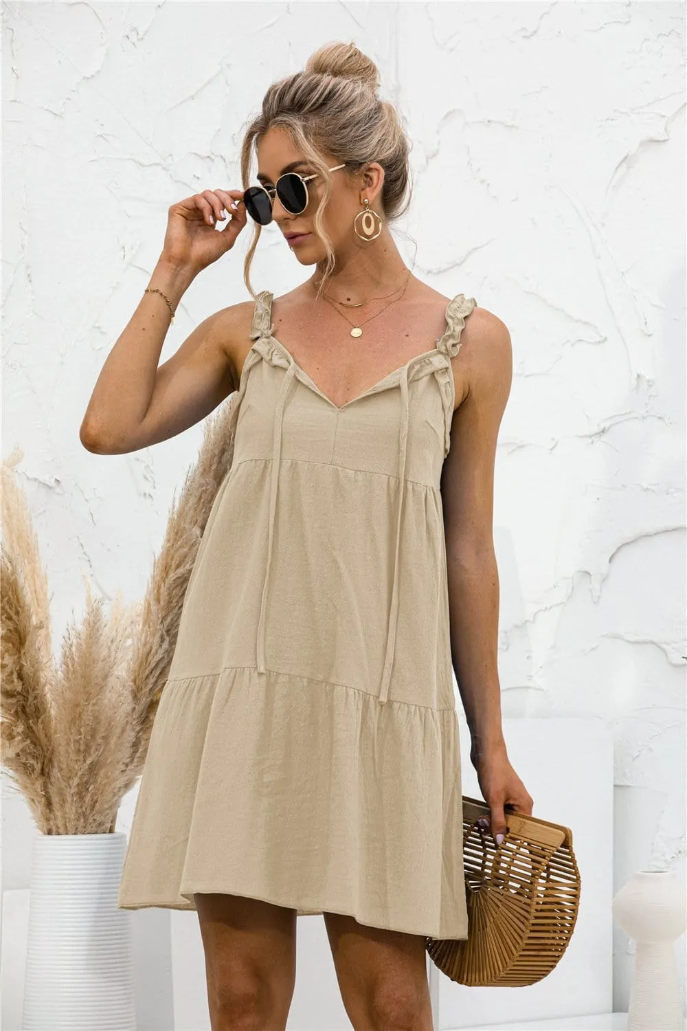 Tie Ruffle Tunic Dress