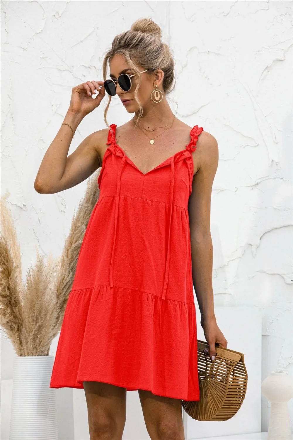 Tie Ruffle Tunic Dress