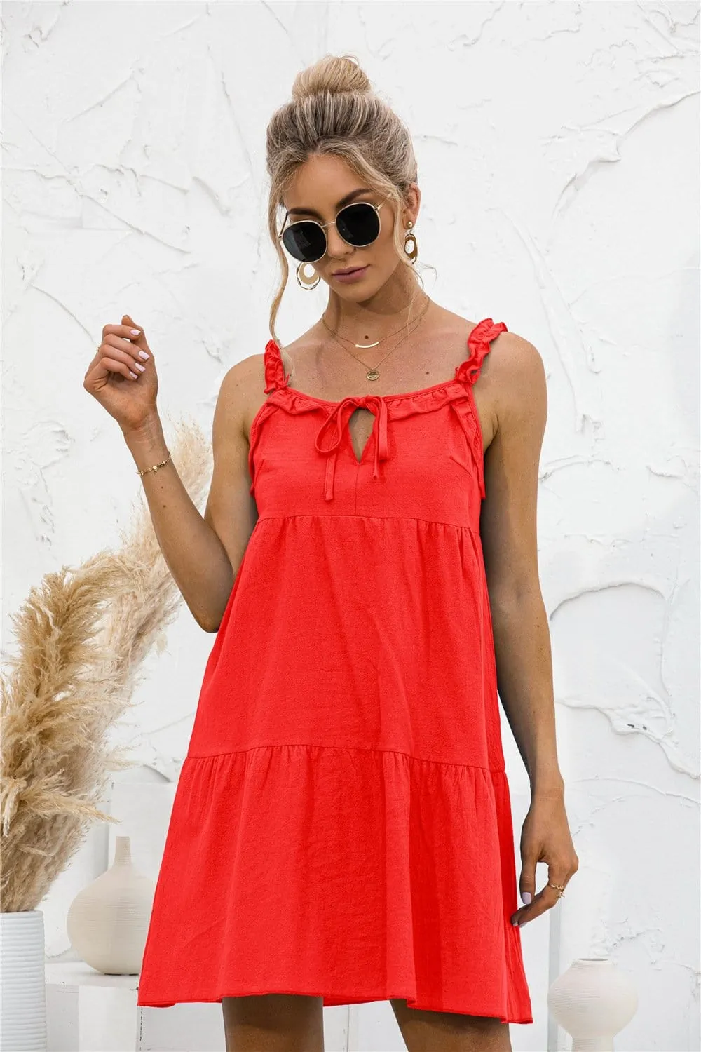 Tie Ruffle Tunic Dress