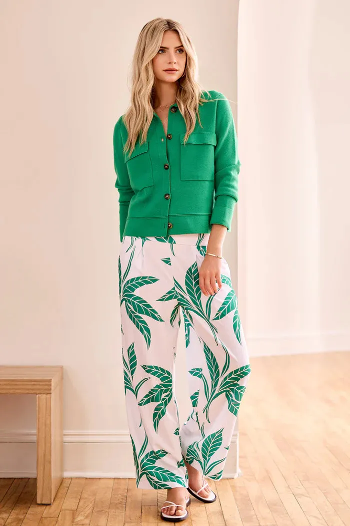 Tribal-DOUBLE KNIT COLLARED SWEATER CARDIGAN-Kelly Green