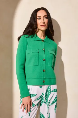 Tribal-DOUBLE KNIT COLLARED SWEATER CARDIGAN-Kelly Green