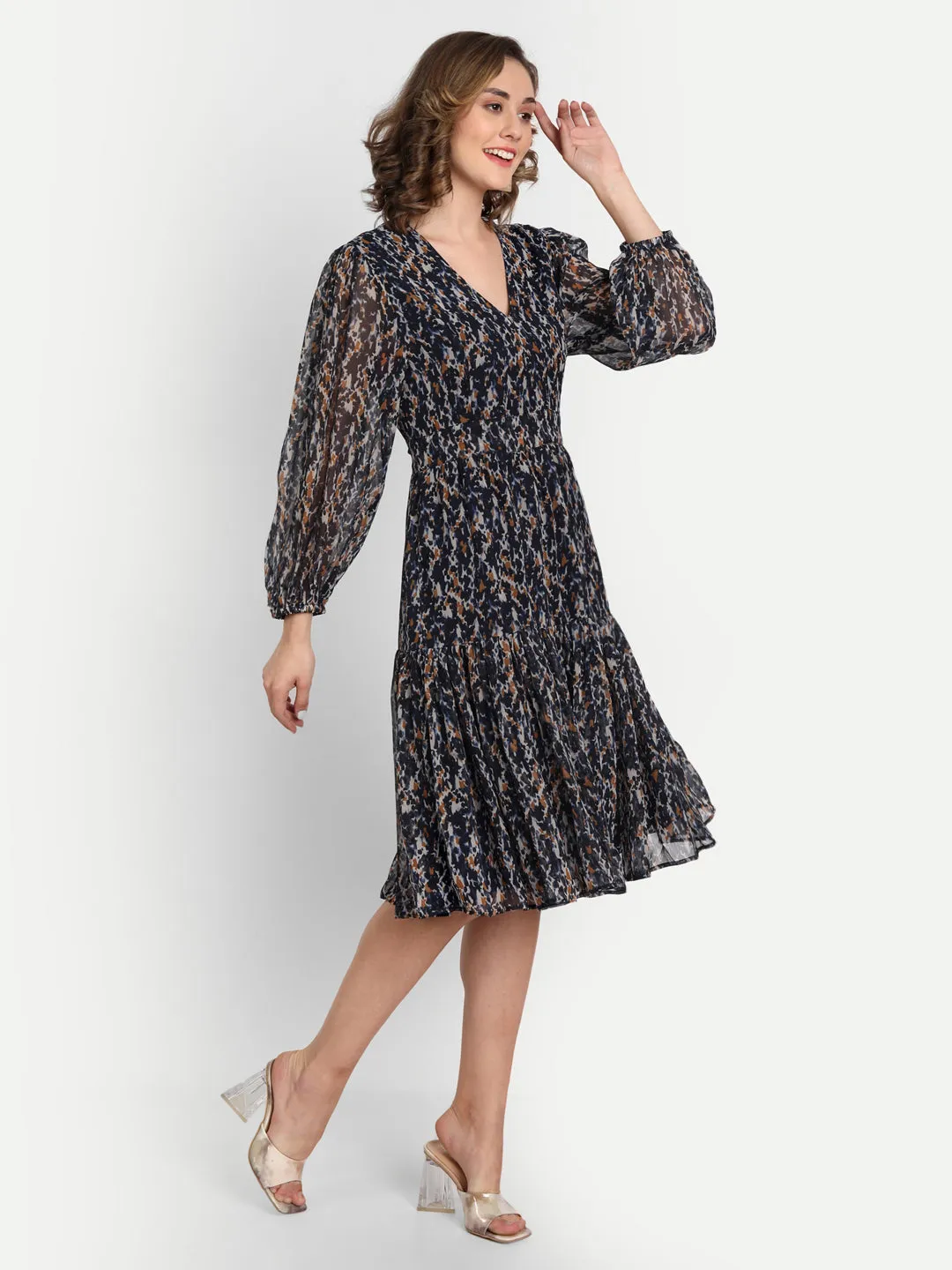 V-Neck Floral Georgette Dress