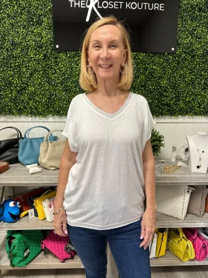 V Neck Lurex Trim Tee