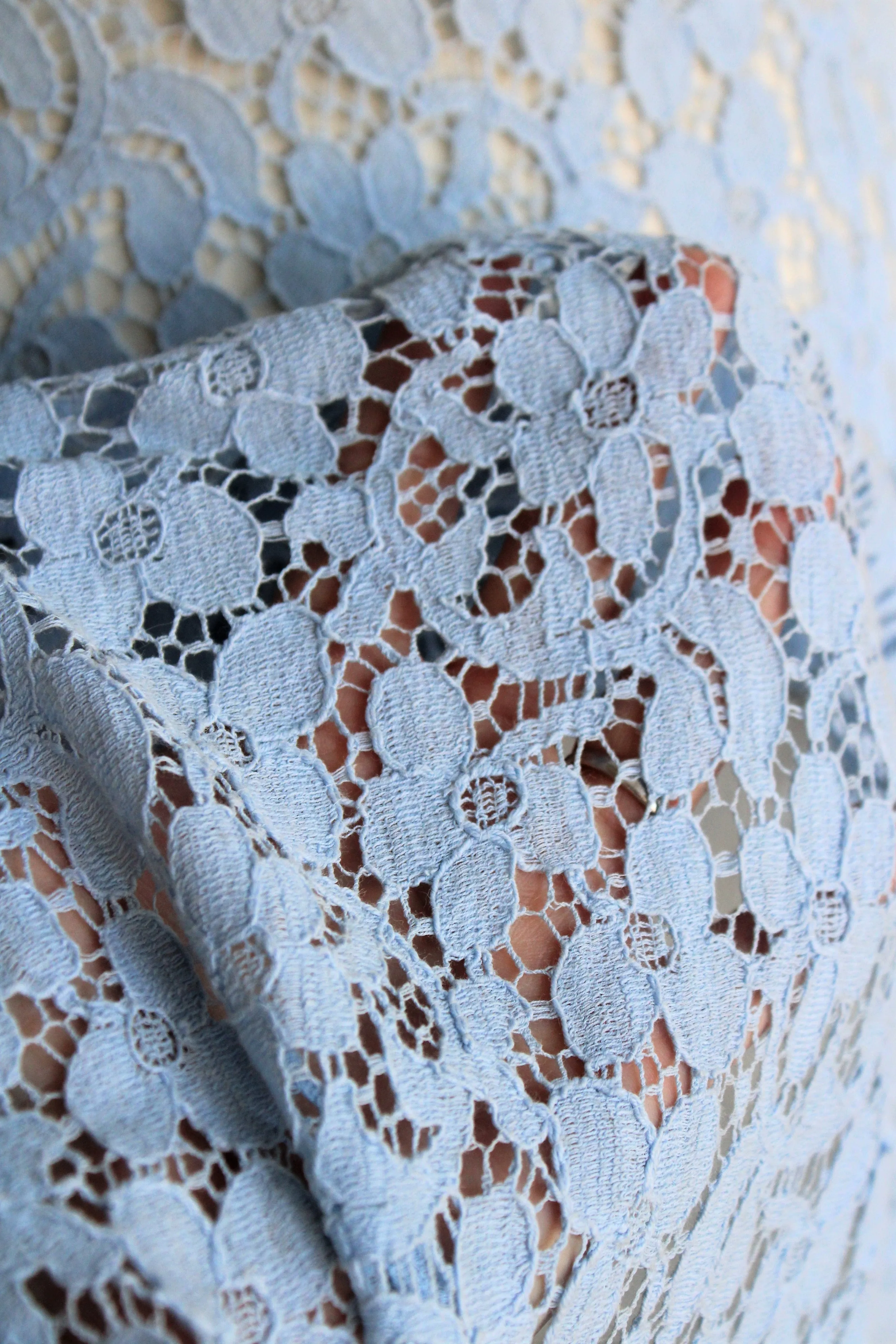Vintage 1940s 1950s Blue Lace Dress With Lavender Bow