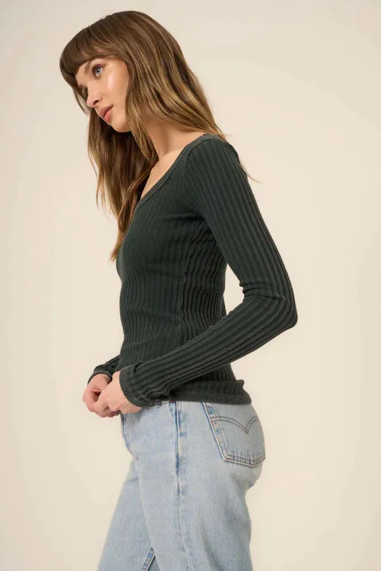 What's The Scoop Washed Rib Long Sleeve
