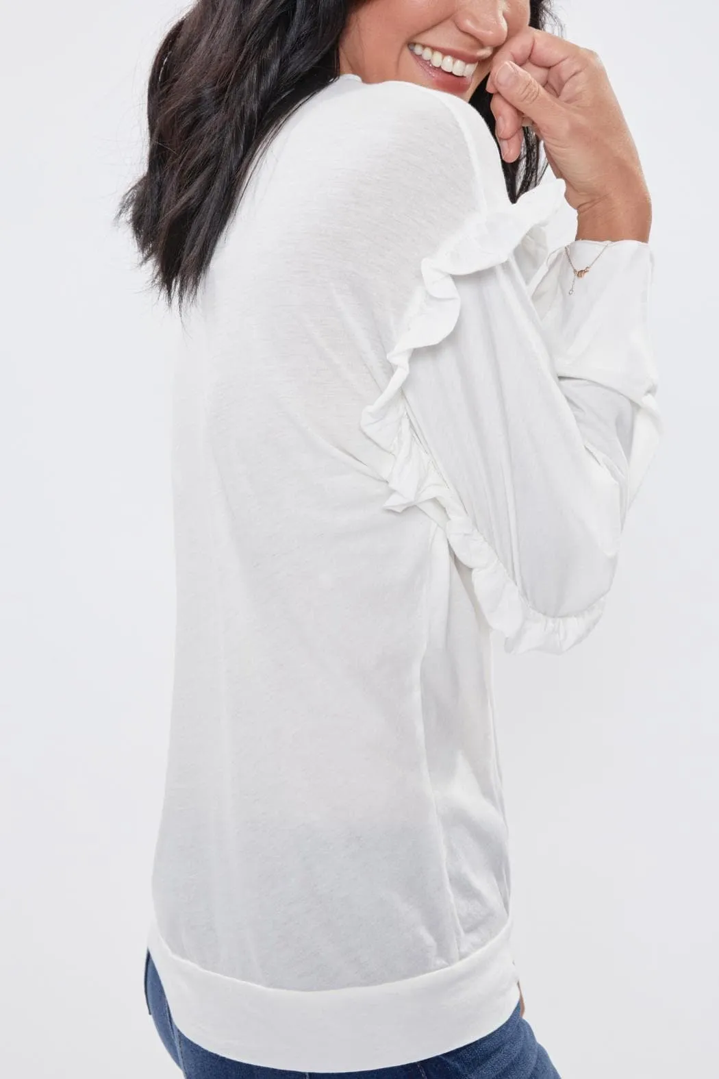 Women's Long Sleeve Scoop Neck Tee With Shoulder Detail Deal