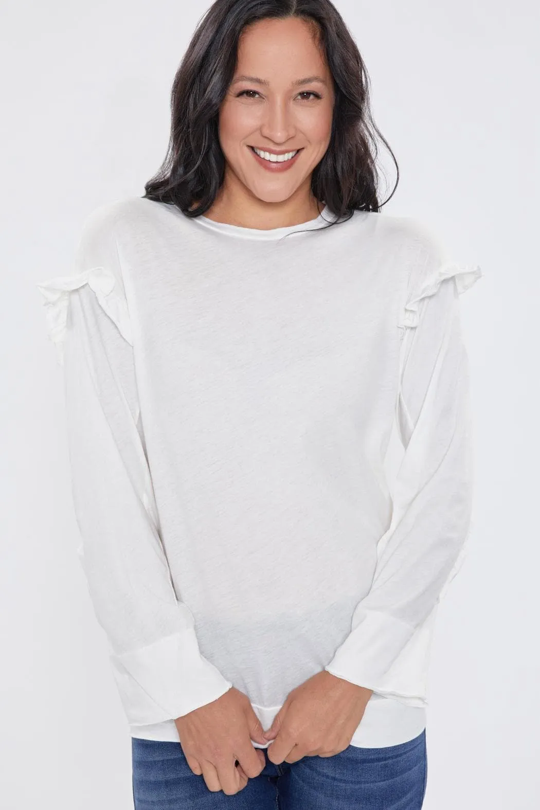 Women's Long Sleeve Scoop Neck Tee With Shoulder Detail Deal